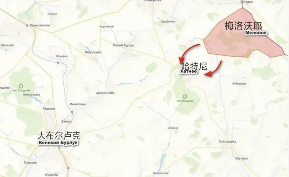 俄军北部集群部队在哈尔科夫州梅洛沃耶突破乌军抵抗之后，抵达哈特尼镇，并展开钳形攻
