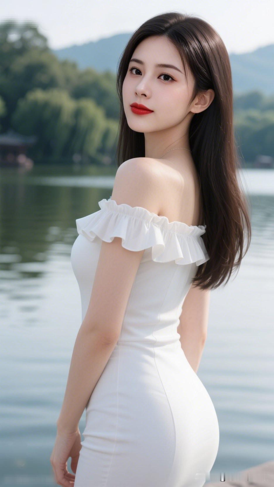 夏日清新白裙照，湖畔美景，优雅动人。晒出今天随手拍的美图