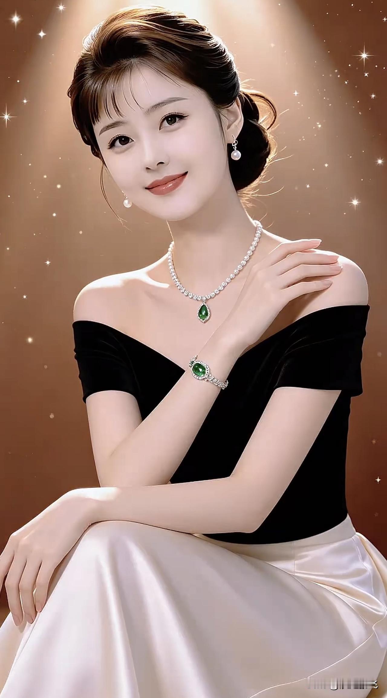 优雅黑裙与璀璨绿宝石的完美搭配，尽显高贵气质！💎✨紫玫瑰礼服 红白裙搭配 王冠