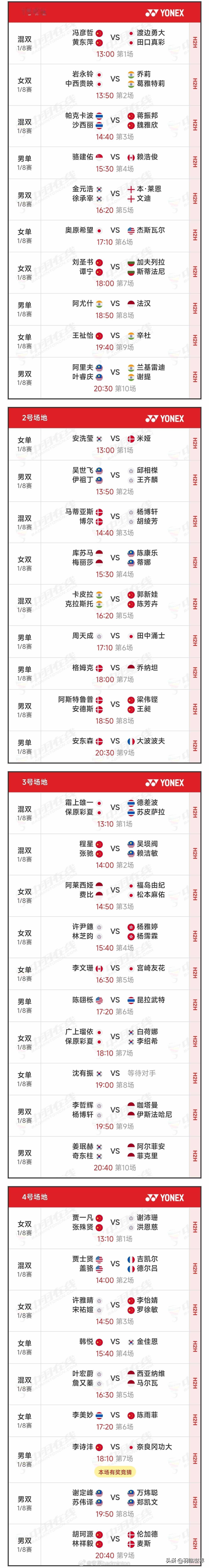 第三日赛果（图2）开赛时间（图3）

1️⃣号场地（13:00🕐开赛）
1  