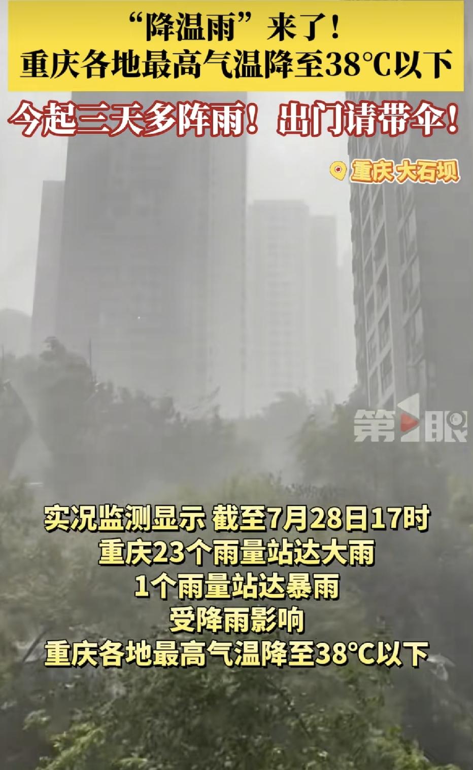 盼了好久的大雨，昨天终于下下来了，重庆已经连续23天高温，突如其来的大雨让行人有