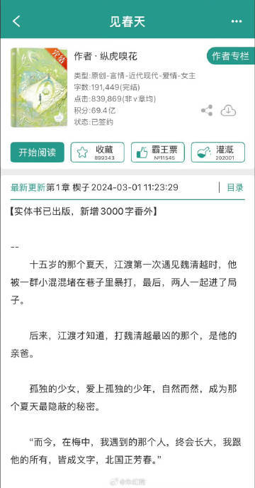 网传电影《见春天》陈飞宇、王影璐 3月开机 