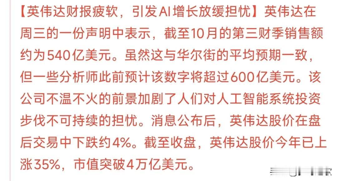 人工智能行业重大消息，英伟达引发利空来袭
作为人工智能领域当中无愧的领头羊，增速