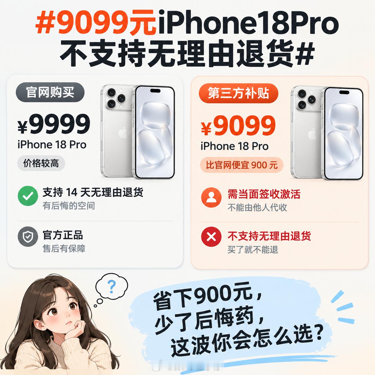 9099元iPhone18Pro不支持无理由退货iPhone 18 Pro第三方
