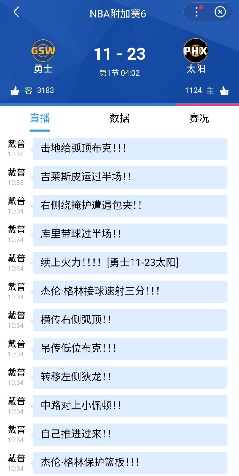 勇士这开局，防守太烂，进攻失误好几次被抓。暂停后才恢复正常，勇士不落后不会打球。