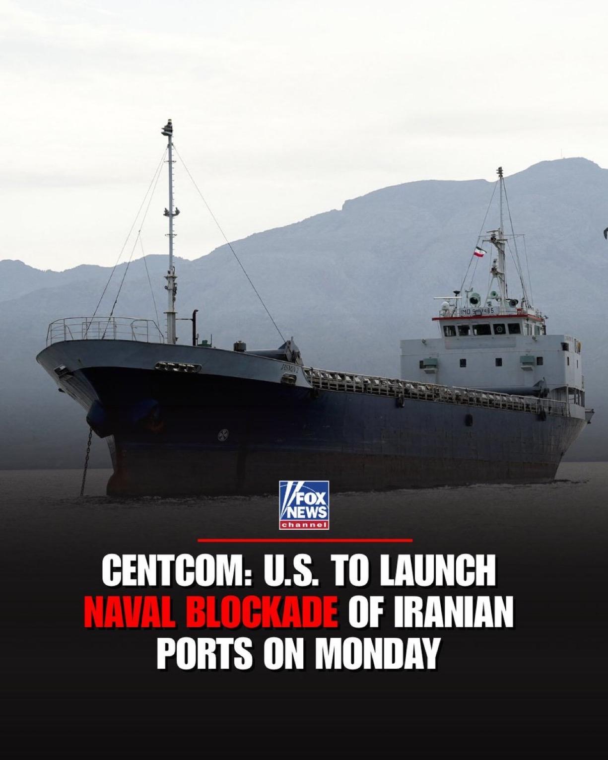 美国海军将于当地时间周一东部时间上午10点开始执行对伊朗港口的海上帝权封锁，针对