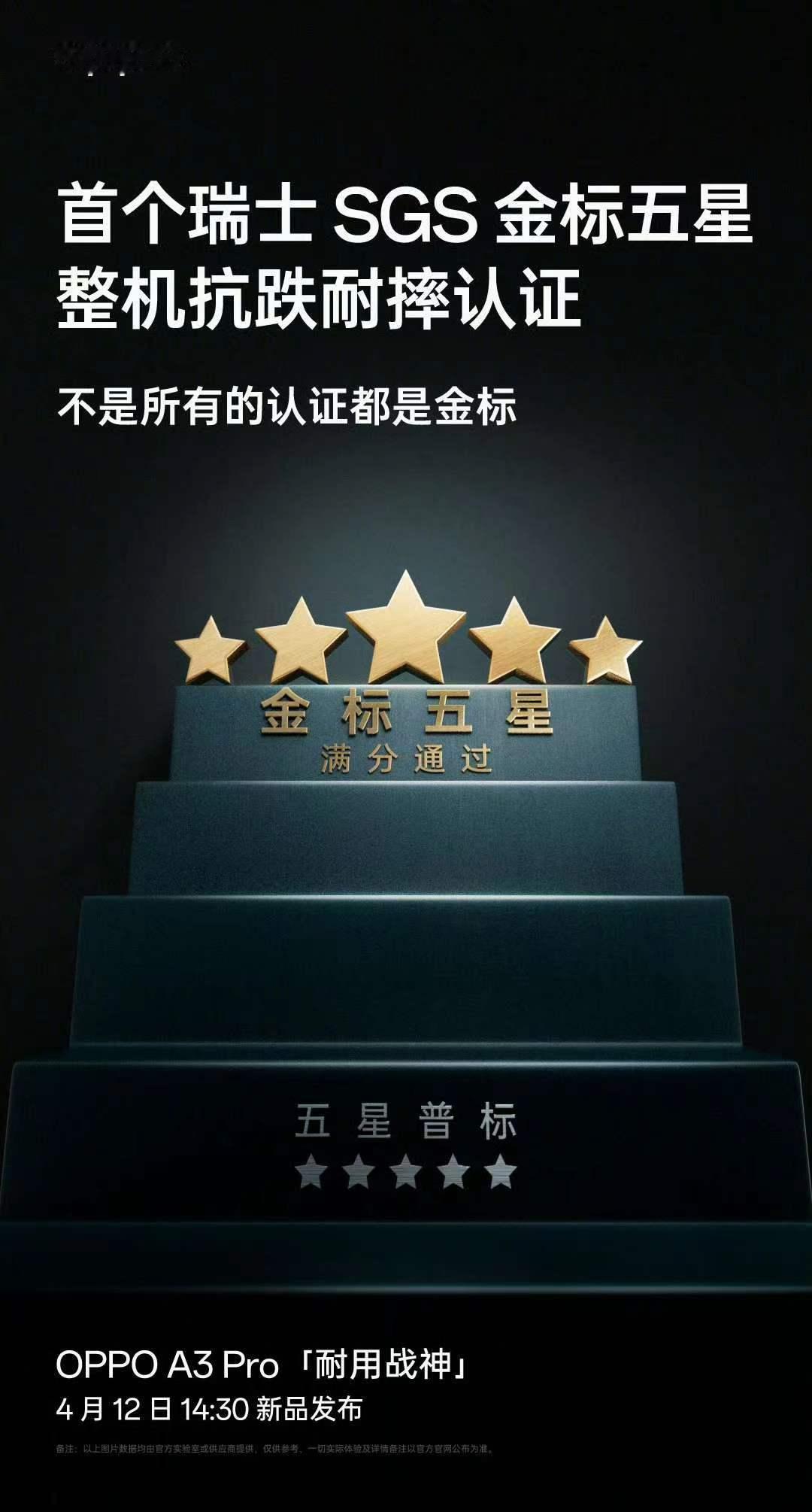 #OPPO A3 Pro#「耐用战神」金标五星满分通过首个瑞士 SGS 金标五星