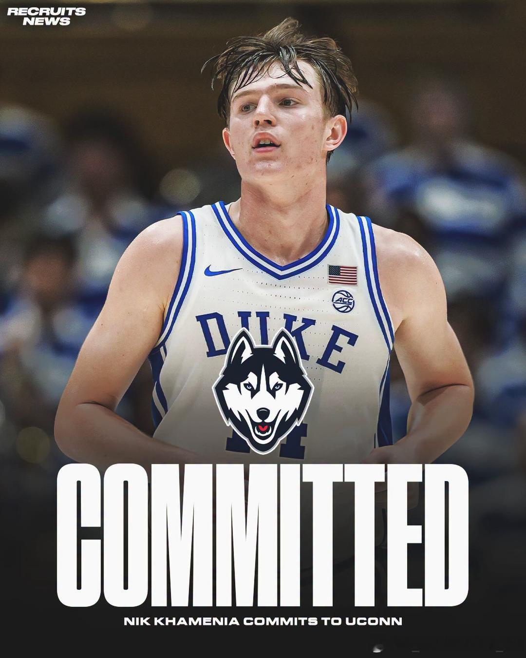 杜克大学前锋尼古拉斯·哈梅尼亚(Nikolas Khamenia)转学加盟康涅狄
