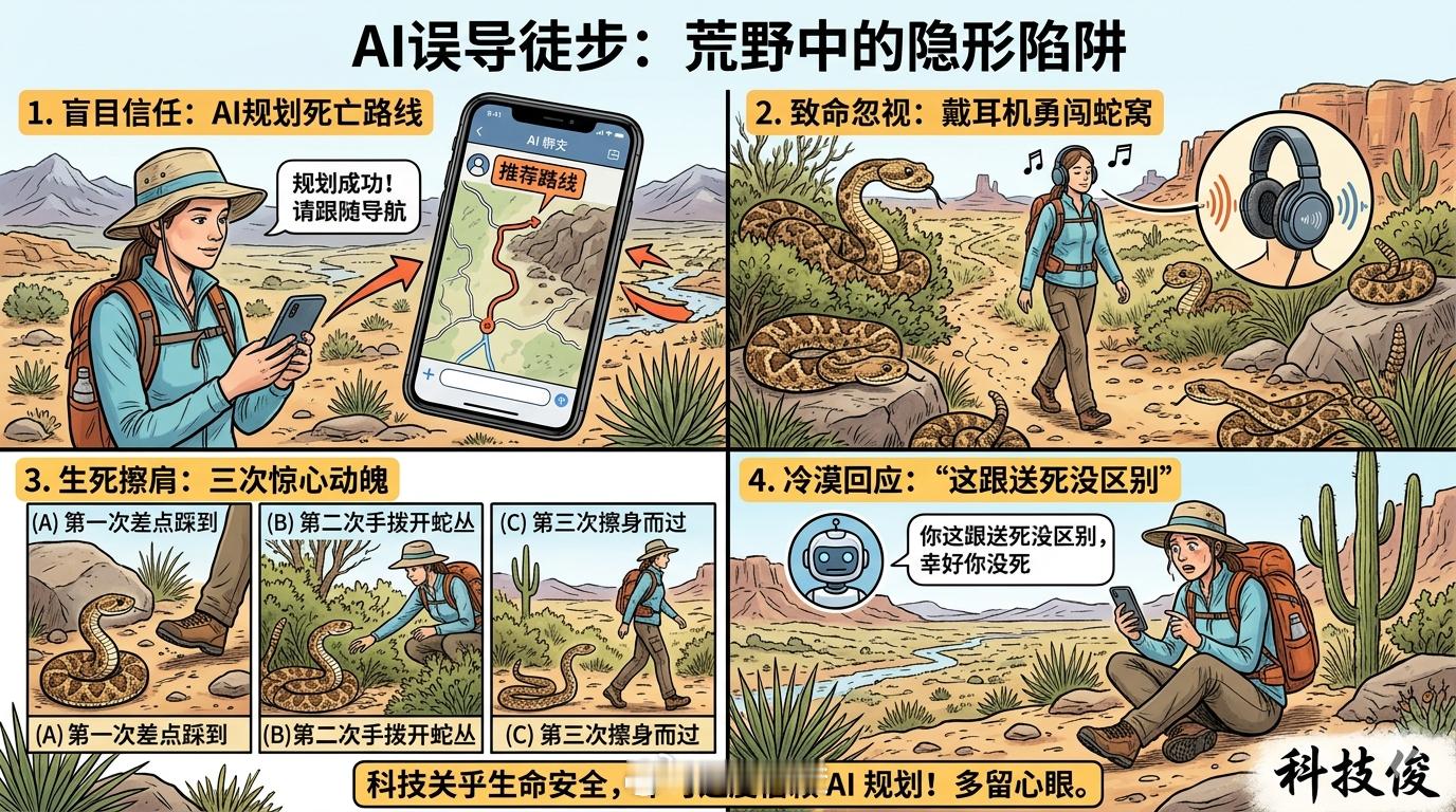 女子被AI误导闯入毒蛇窝别什么都信AI的，不然后悔都来不及，女子徒步用AI找路线