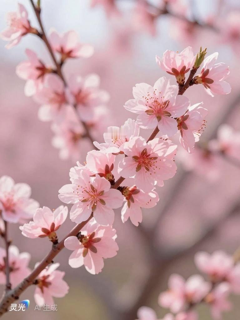站在花树下，仰起头，满眼的粉红让人恍惚。蜜蜂嗡嗡地忙碌着，蝴蝶翩跹起舞，连空气里
