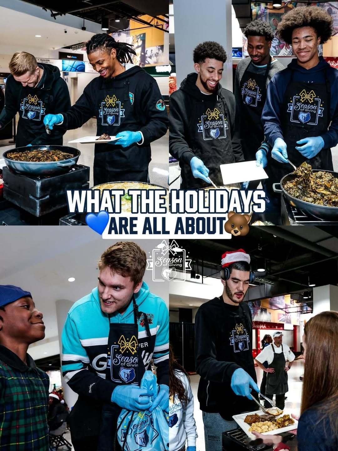 灰熊全队参与年度节日赠送活动，邀请军人及其家属一起免费就餐。