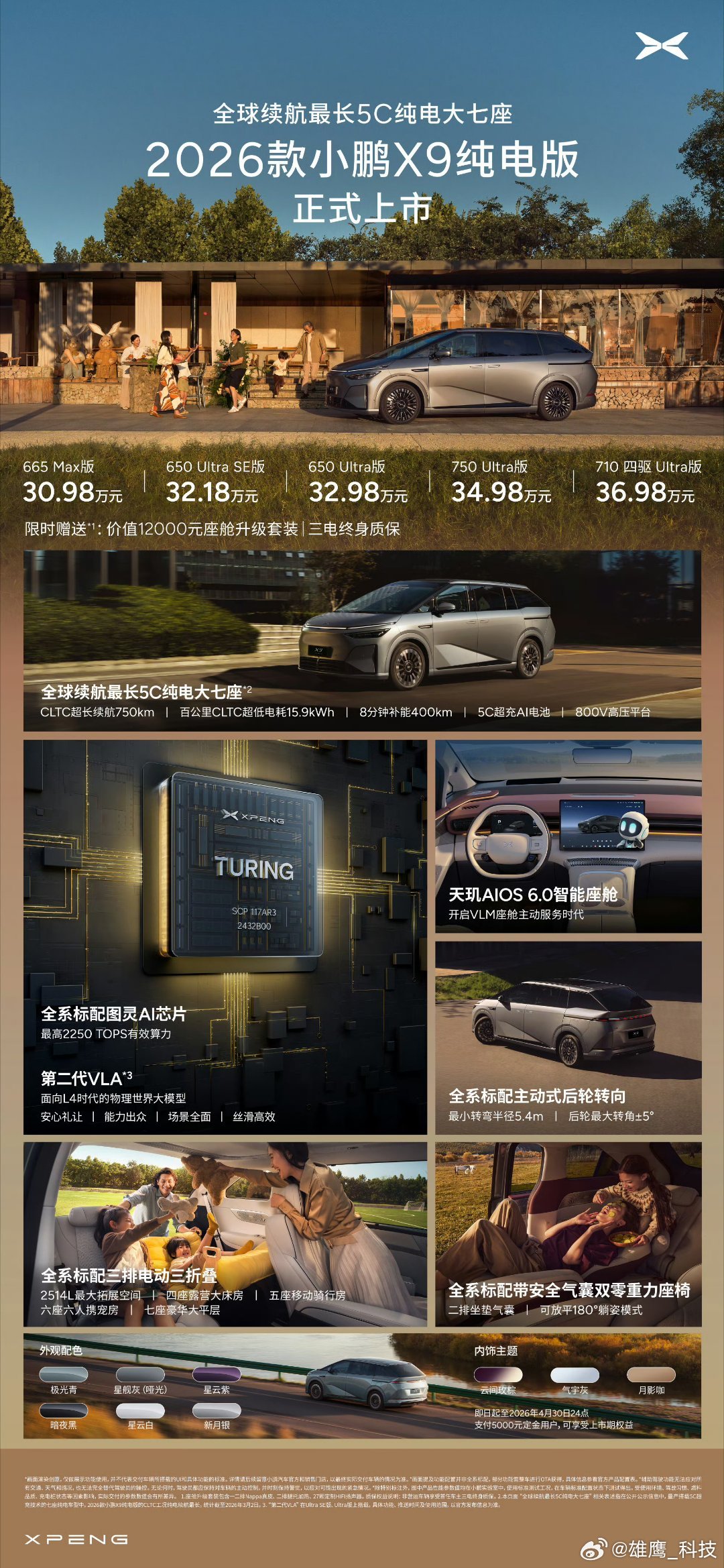2026款小鹏X9纯电版，全能焕新，售价30.98万元起！全球续航最长5C纯电大