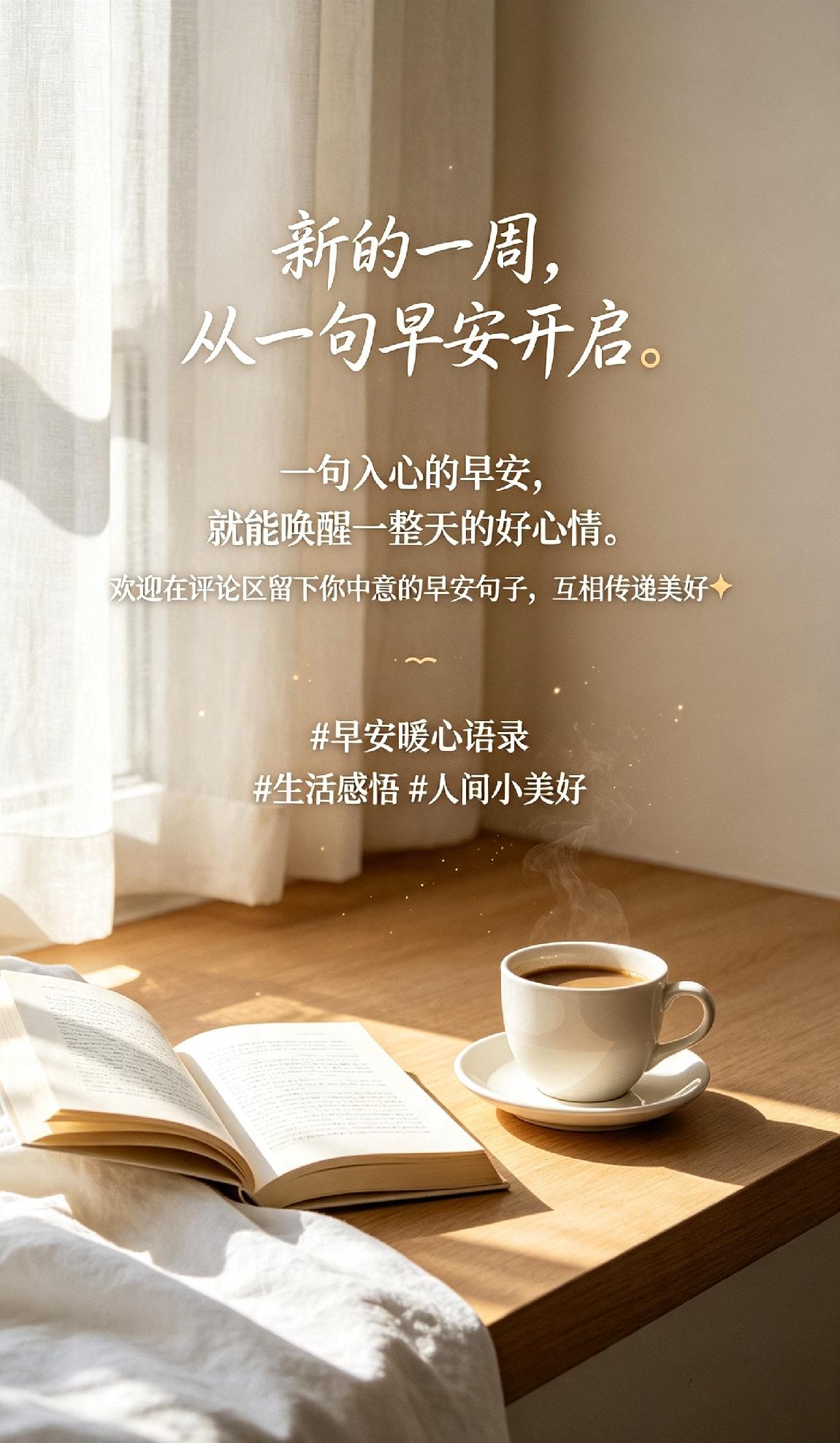 新的一周，从一句早安开启。不同的早安语句，带来不一样的心境。
 
有的早安治愈温