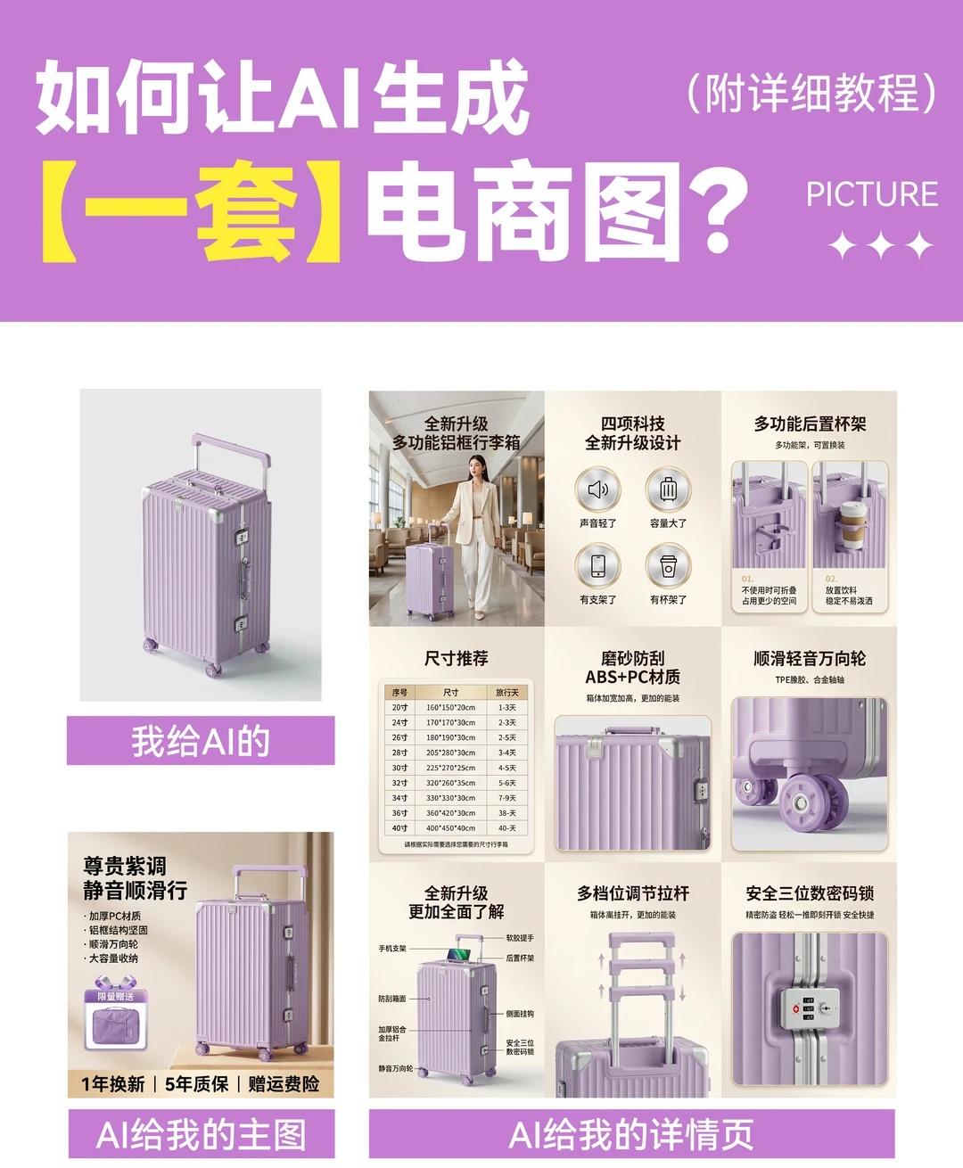 保姆级｜AI生成一整套电商图，行李箱类
方法全品类通用AI工具 电商美工 电商设