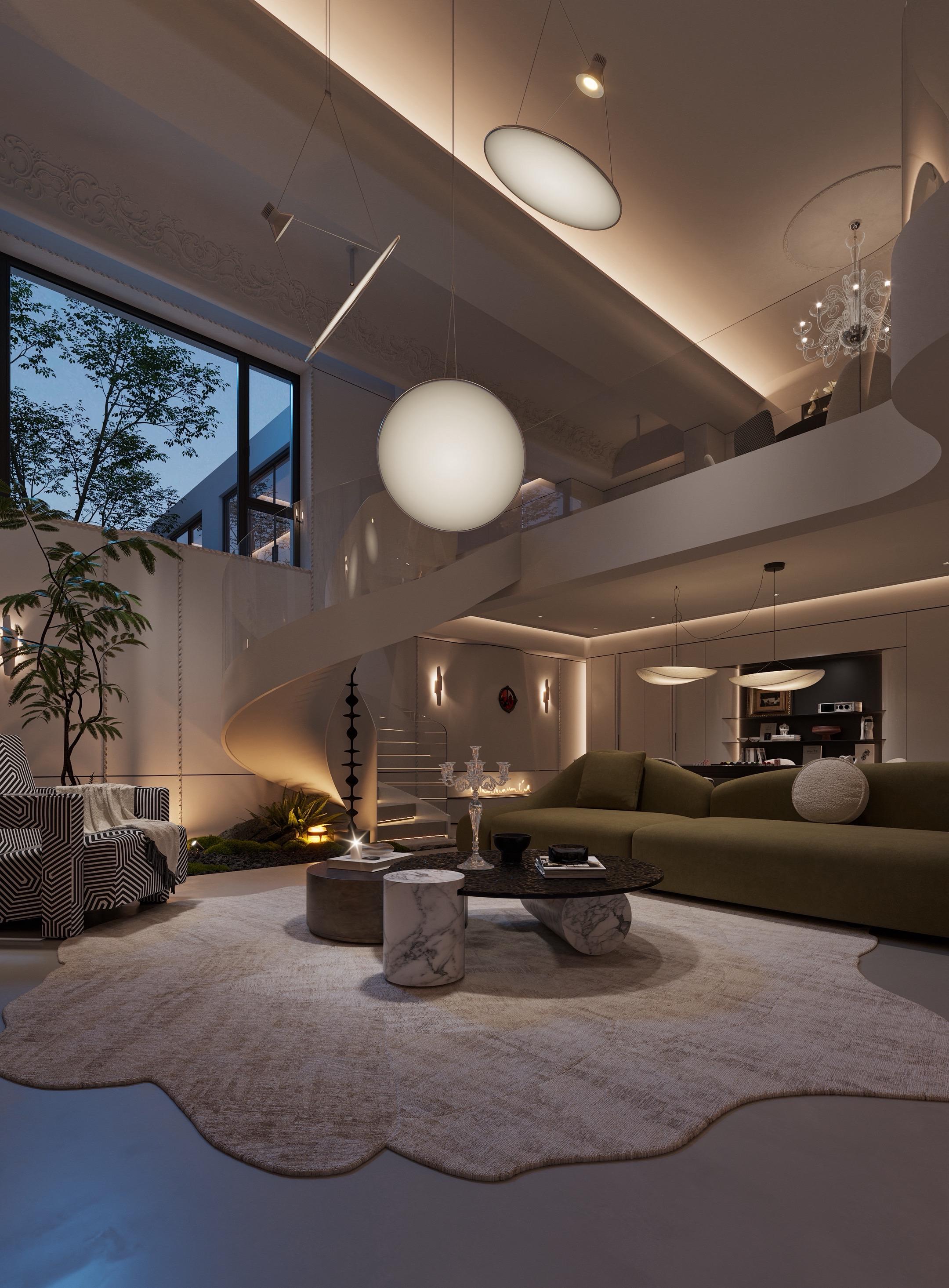 昆明逆天地下室！6米挑空×香奈儿黑白旋梯。昆明逆天地下室！6米挑空×香...