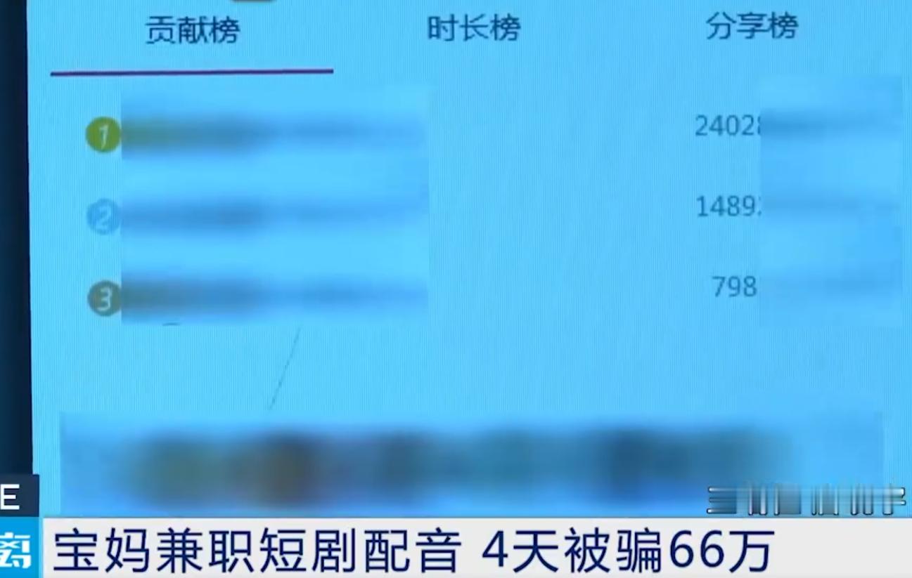 宝妈兼职配音4天被骗66万  说实话这位宝妈挺有上进心的，有66万也在网上找兼职