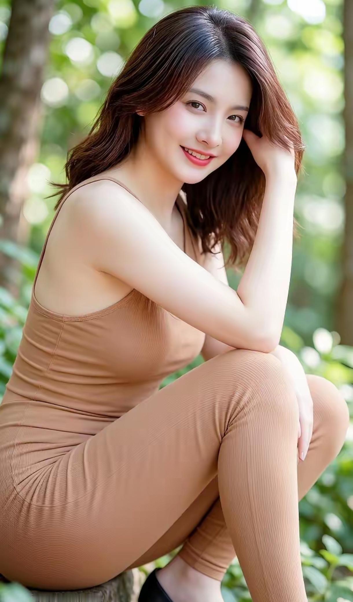 林间元气感｜裸色连体衣，解锁自然松弛感✨
在绿意满满的林间，一件裸色连体紧身衣把