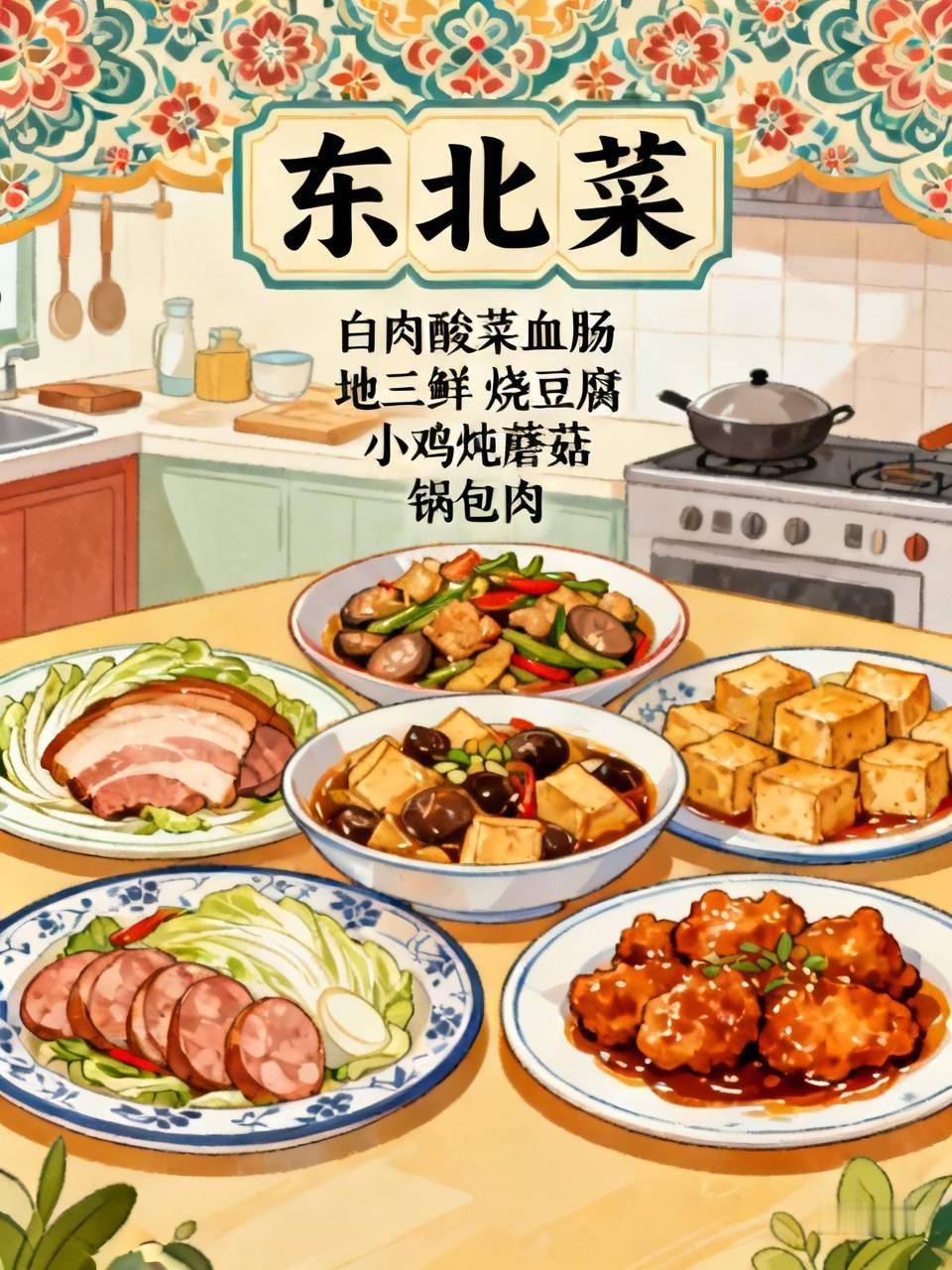 除了猪肉炖粉条你还知道哪些东北菜白肉酸菜血肠，地三鲜，烧豆腐，小鸡炖蘑菇，锅包肉