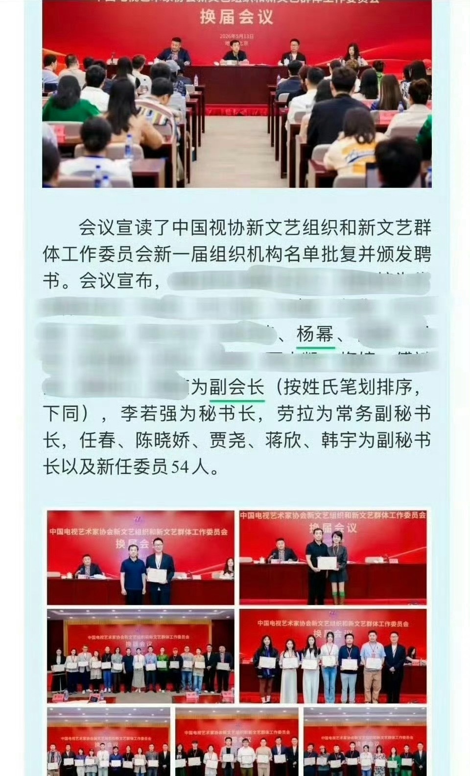 恭喜杨幂 当选中国视协双新工作委员会副会长，这也是杨幂在业内的第五个职务，演员杨