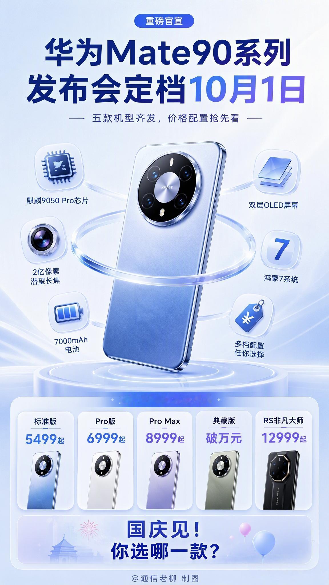 华为Mate90系列发布会定档10月1日，这个时间选的很不错，或许会有彩蛋，一场