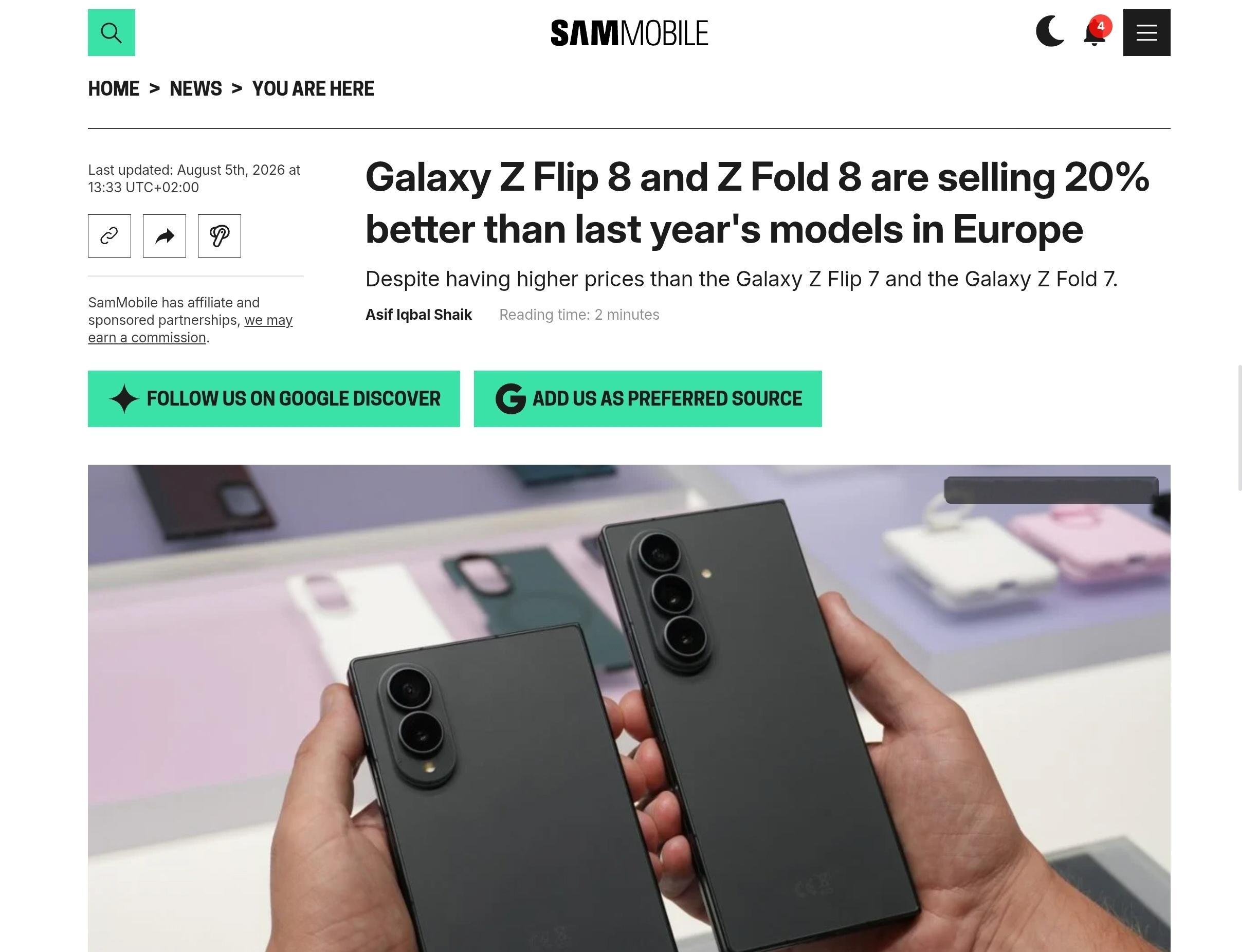 Galaxy Z Folld 8 欧洲那边的情况，比去年 Z Fold7 系列销