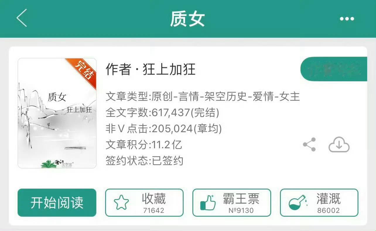 小说推荐：《质女》 作者:狂上加狂简评：聪慧机敏质女vs腹黑冷酷太子，女主重生，