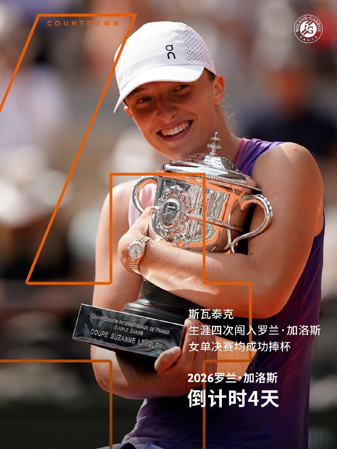 2026罗兰加洛斯 正赛倒计时 4️⃣ 天4️⃣ 次罗兰·加洛斯女单决赛 🎯4