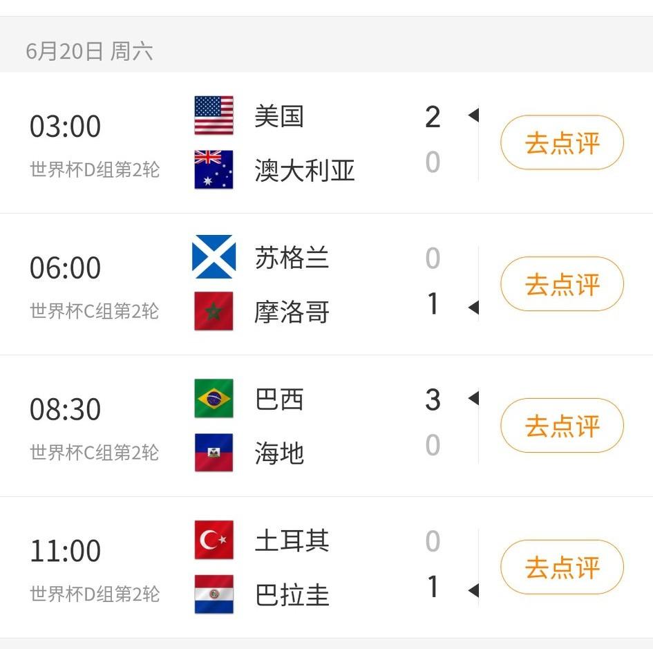 美加墨世界杯C、D两组第二轮结束，没有一场平局。C组的海地、D组的土耳其两战皆负