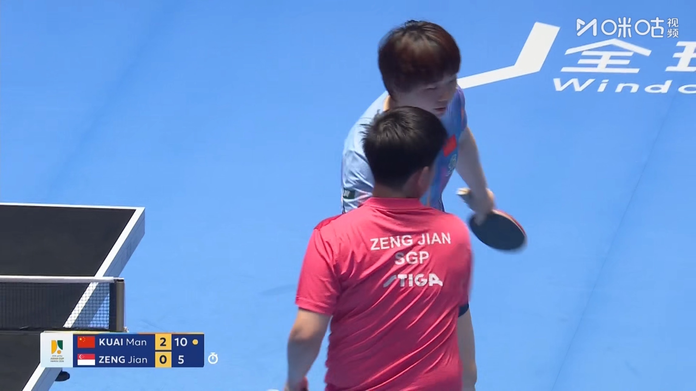 海口亚洲杯女单小组赛第二轮蒯曼3比0曾尖(11-4，11-9，11-5) 