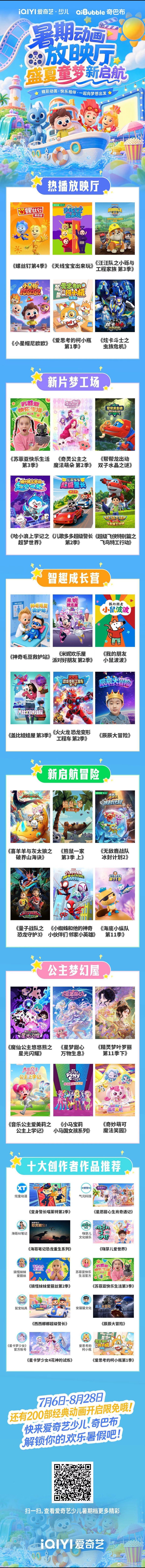 爱奇艺少儿奇巴布App这波暑期福利真的太顶了！ 7月6日到8月28日，200部国