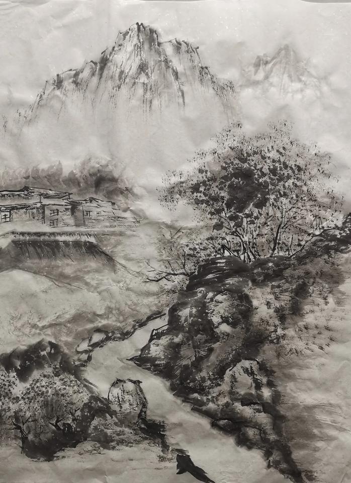 您看这幅画该叫个什么名呢？画一幅山水，用墨韵展示国画风彩！点线面有机组合是国画的