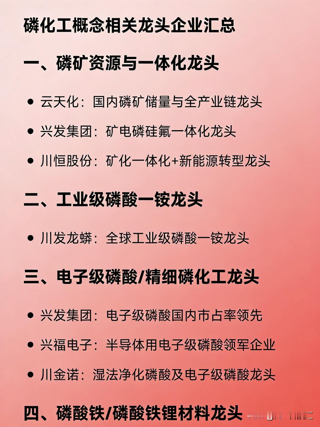 磷化工概念相关龙头企业汇总

一、磷矿资源与一体化龙头

云天化：国内磷矿储量与