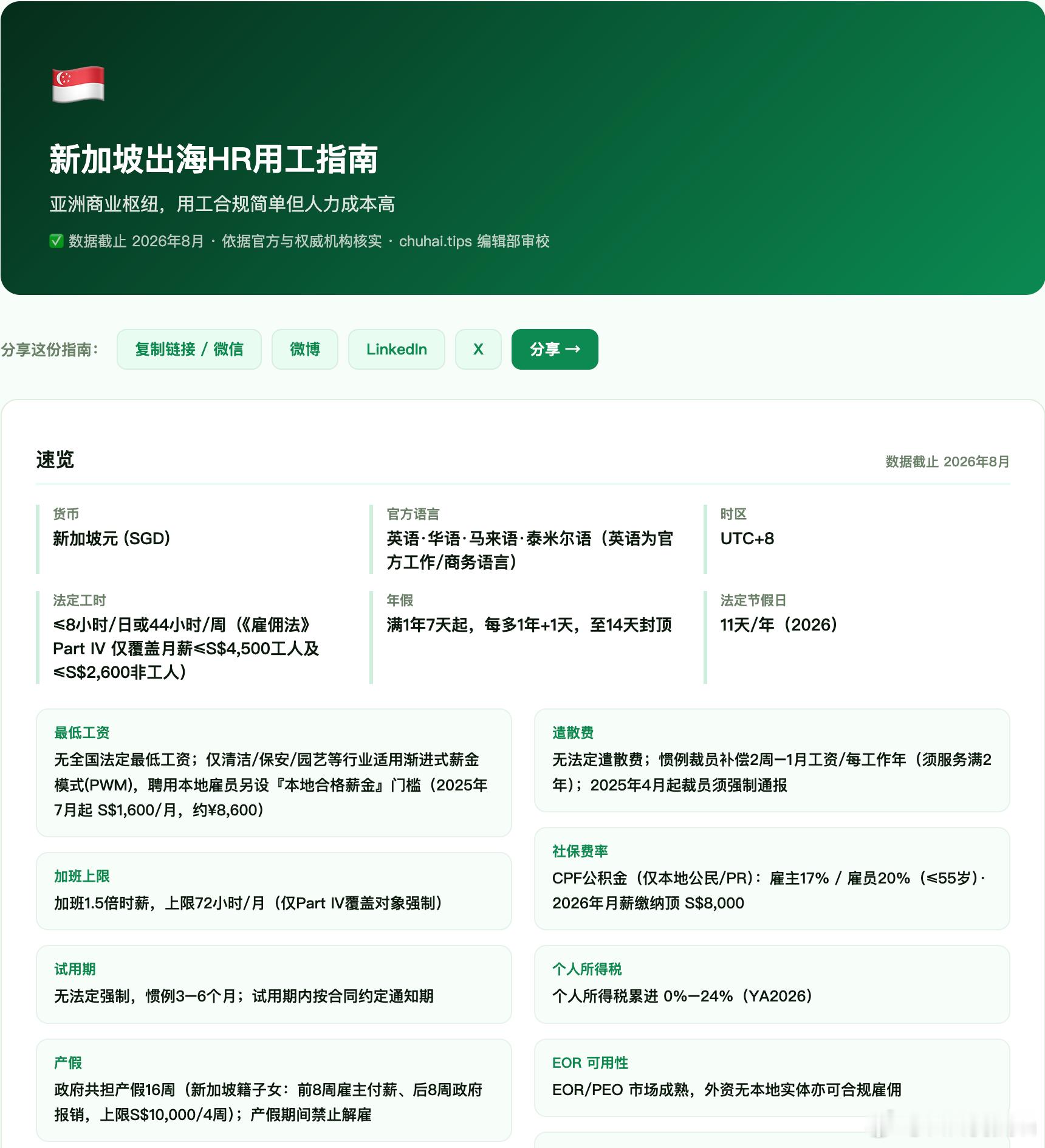 新加坡出海HR用工指南 | chuhai.tips  网页链接