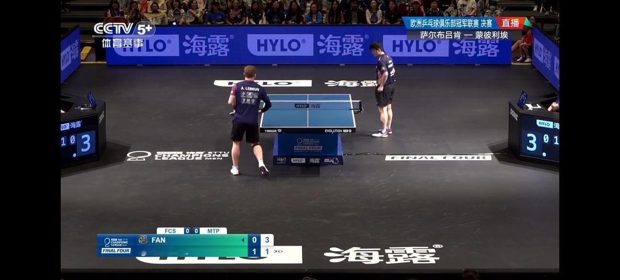 喜欢樊振东的球迷，现在可以打开CCTV5+，目前正在直播乒乓球欧冠决赛 。由樊振