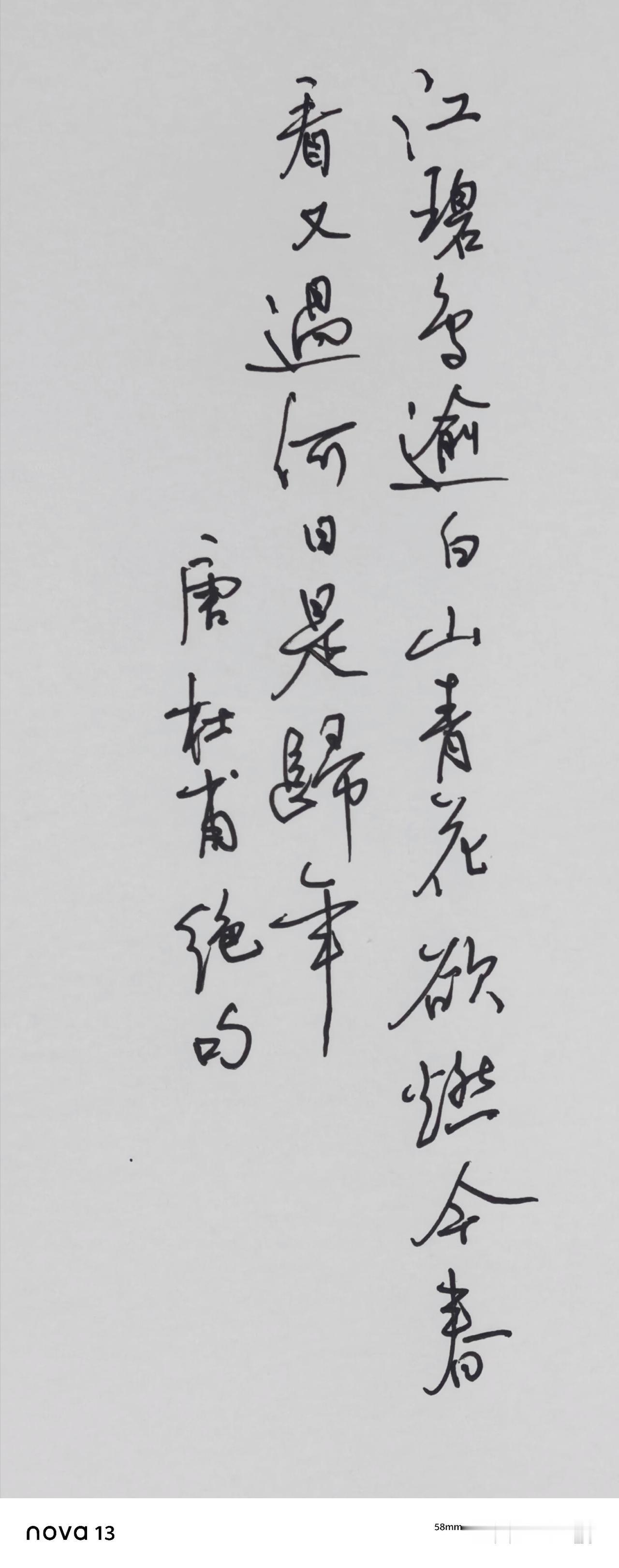 今天对我来说是一个很特殊的日子。都不知道写什么。
翻到了这首杜甫的绝句，
写下来