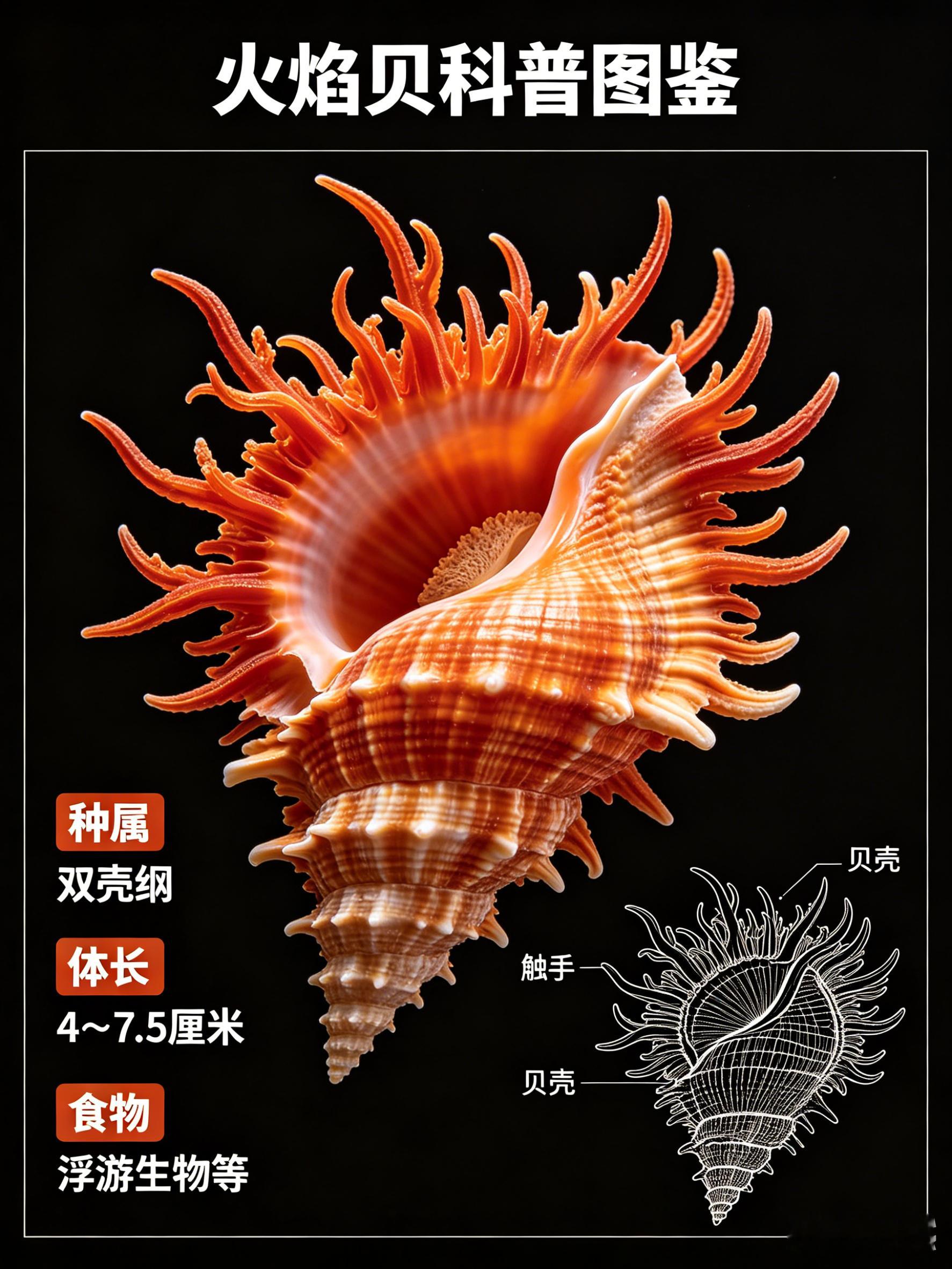海洋朋友圈 火焰贝海洋档案种　属：双壳纲体　长：4～7.5厘米食　物：浮游生物等