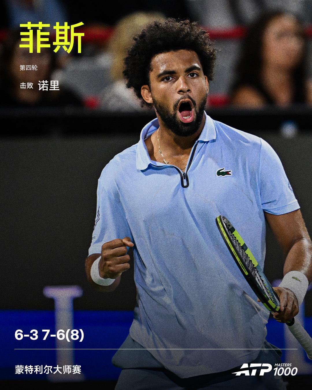 菲斯晋级8强ATP1000 蒙特利尔大师赛男单第四轮，菲斯直落两盘，以6-2 7
