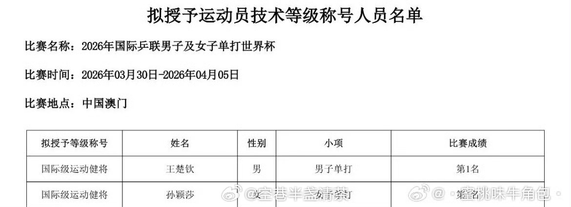 王楚钦孙颖莎第N次国际级运动健将实至名归期待下一次的顶峰相见