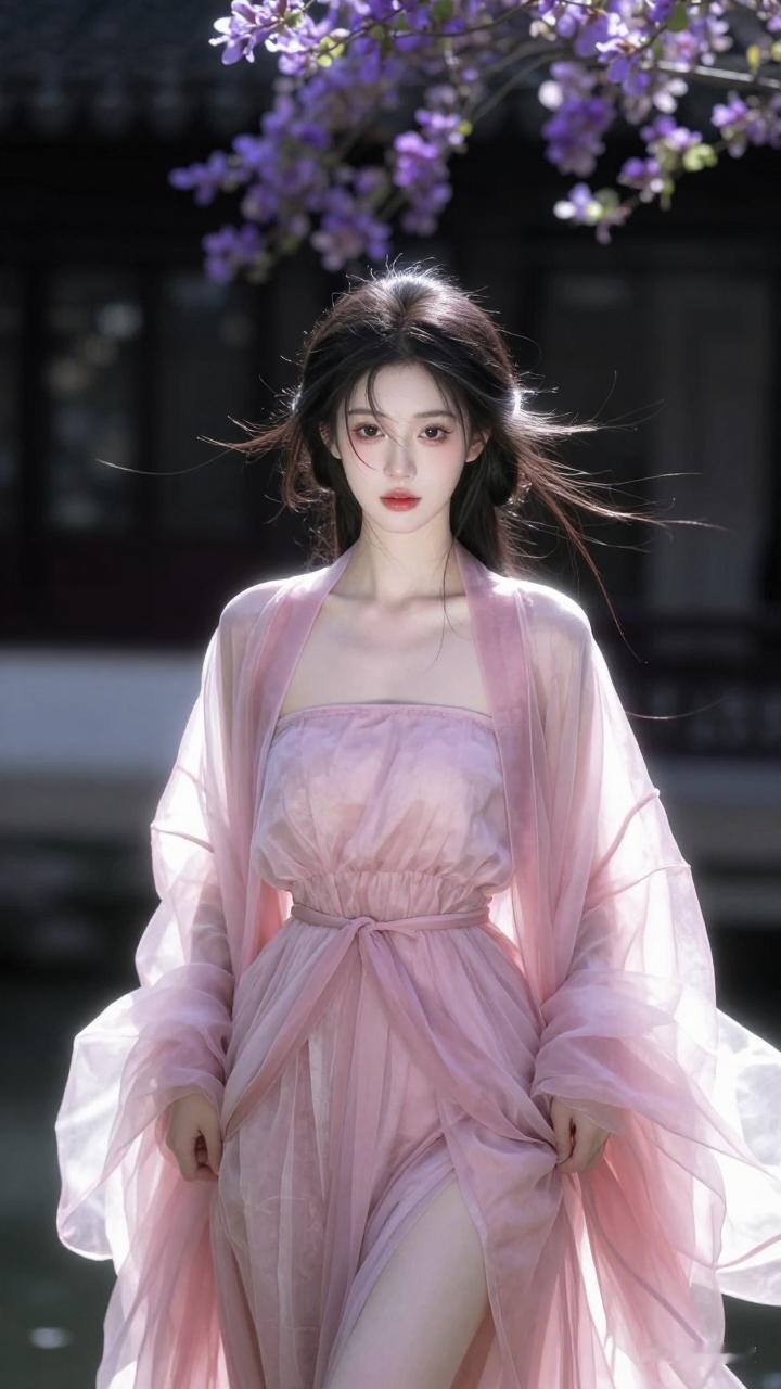 梦幻粉裙仙子，漫步花海间，唯美如画卷。