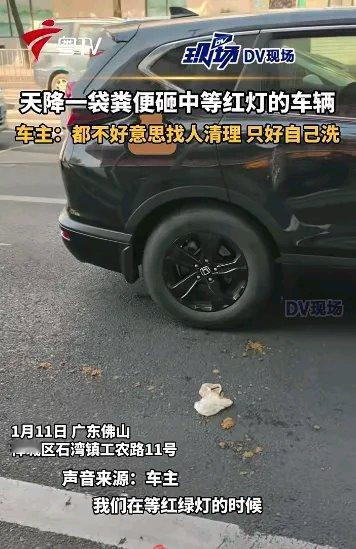 离谱！一袋粪便“从天而降”，砸中等红绿灯的车辆，车主：都不好意思去洗车据车主李先
