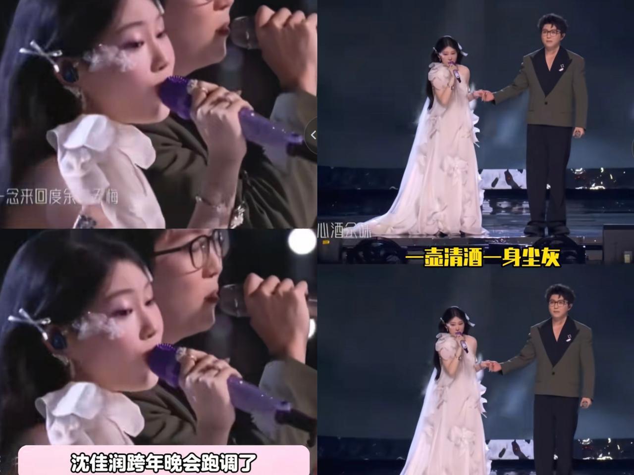 不出意外，

意外又发生了，

江苏卫视跨年演唱会上，沈佳润和毛不易合唱《不染》