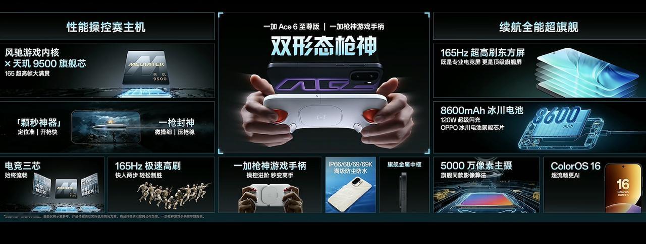 一加Ace6至尊版正式上市

可搭配一加枪神游戏手柄，实现手机、掌机双形态切换