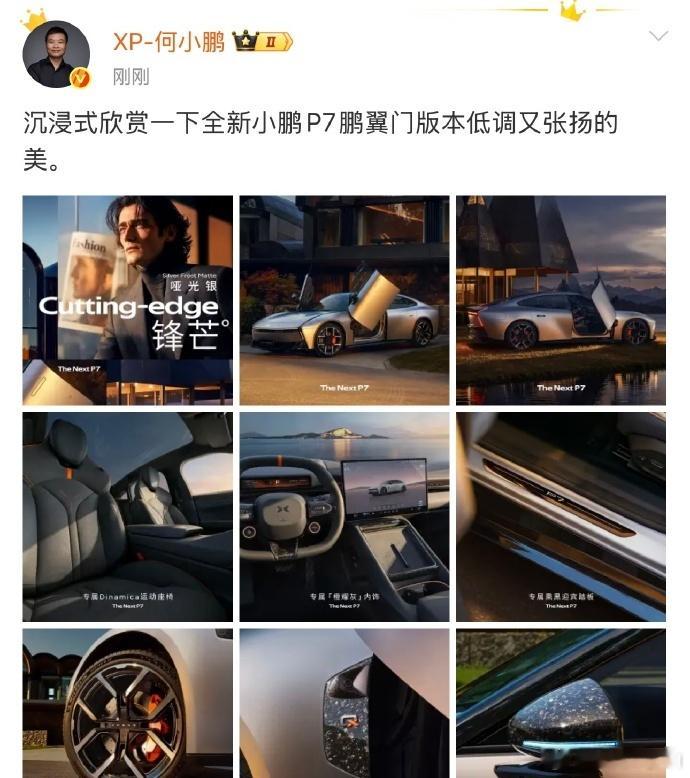 全新小鹏P7推出鹏翼门版本 终于官宣了。看这外观，让人觉得那句“藏锋于内，开门即