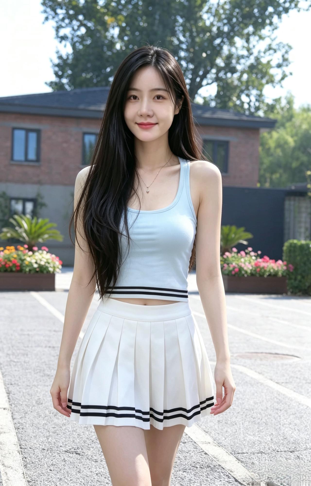 长鬓垂云墨，清眸映晓光。
素裙凝雅气，温婉动八方。