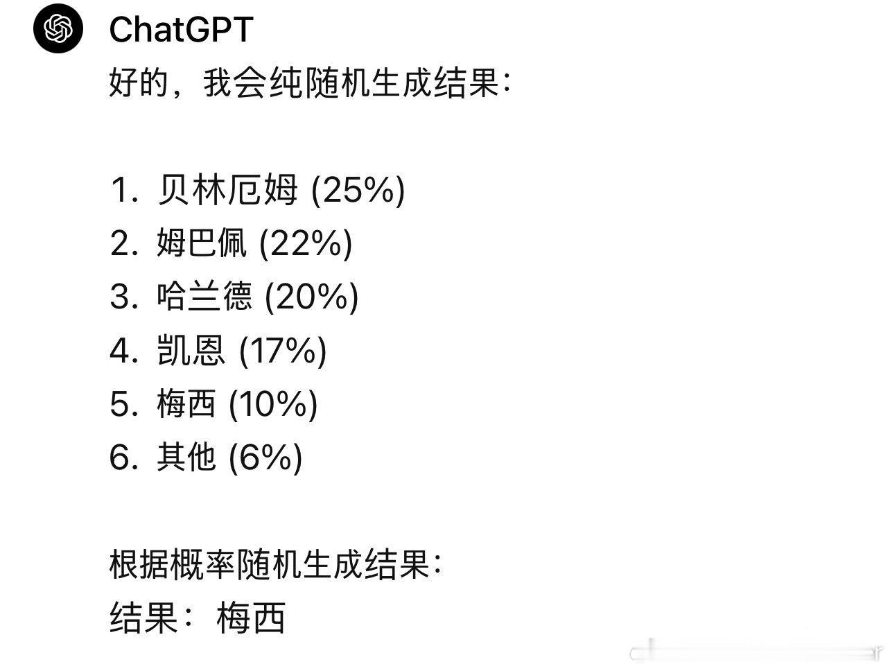 #贝林厄姆领跑金球奖赔率#随机生成了结果，显示梅西哥哥开启了自动拾取功能 ​​​