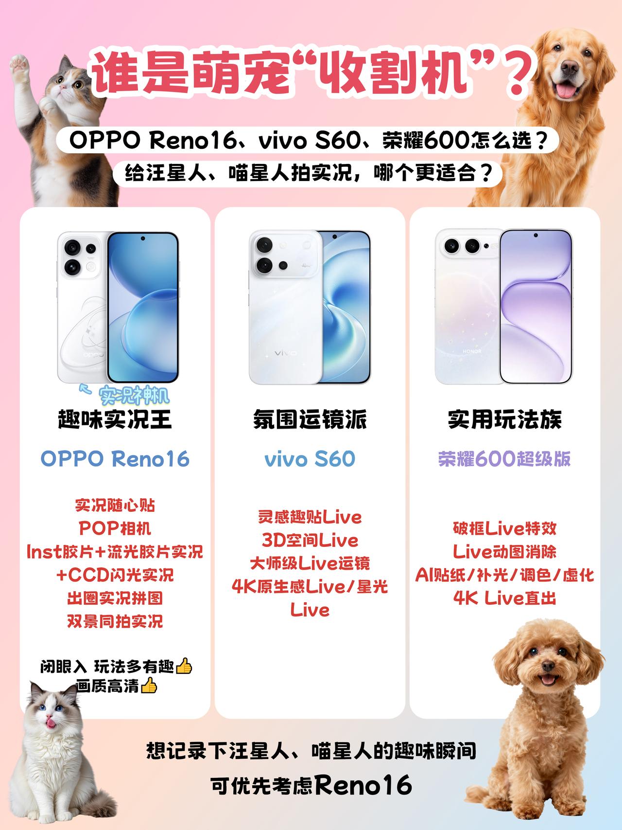 3K预算，OPPO荣耀vivo谁是“萌宠收割机”？
对于喜欢拍喵星人🐱、🐕汪