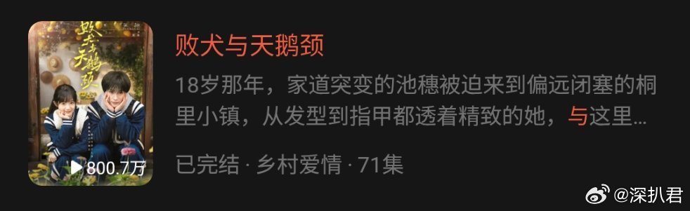 来看看一组数据对比！张翅×至春禾的『败犬与天鹅颈』首日热度9575，播放量800