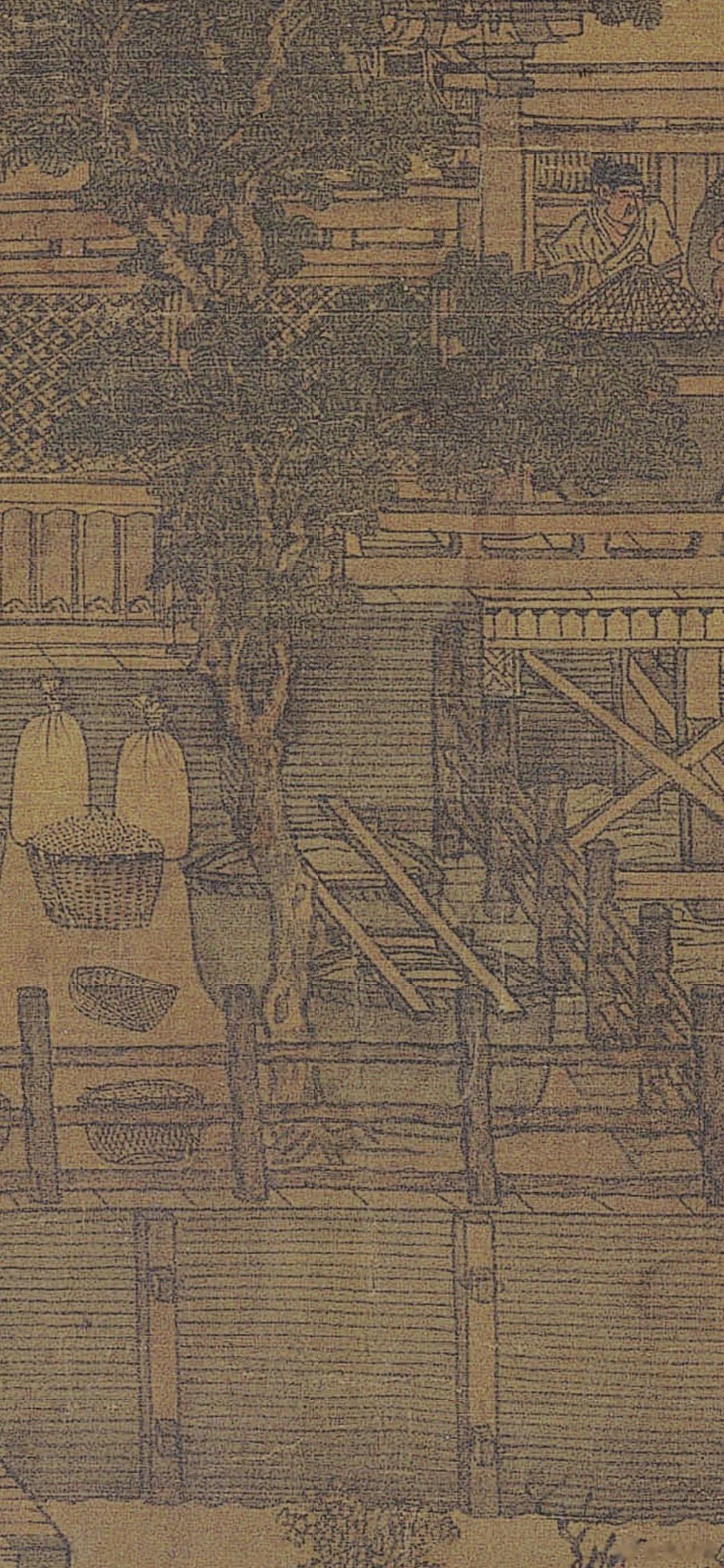 这幅名画只见有淘洗小麦的过程（图一二），未见有晾晒的场景，就直接磨面了？ ​​​