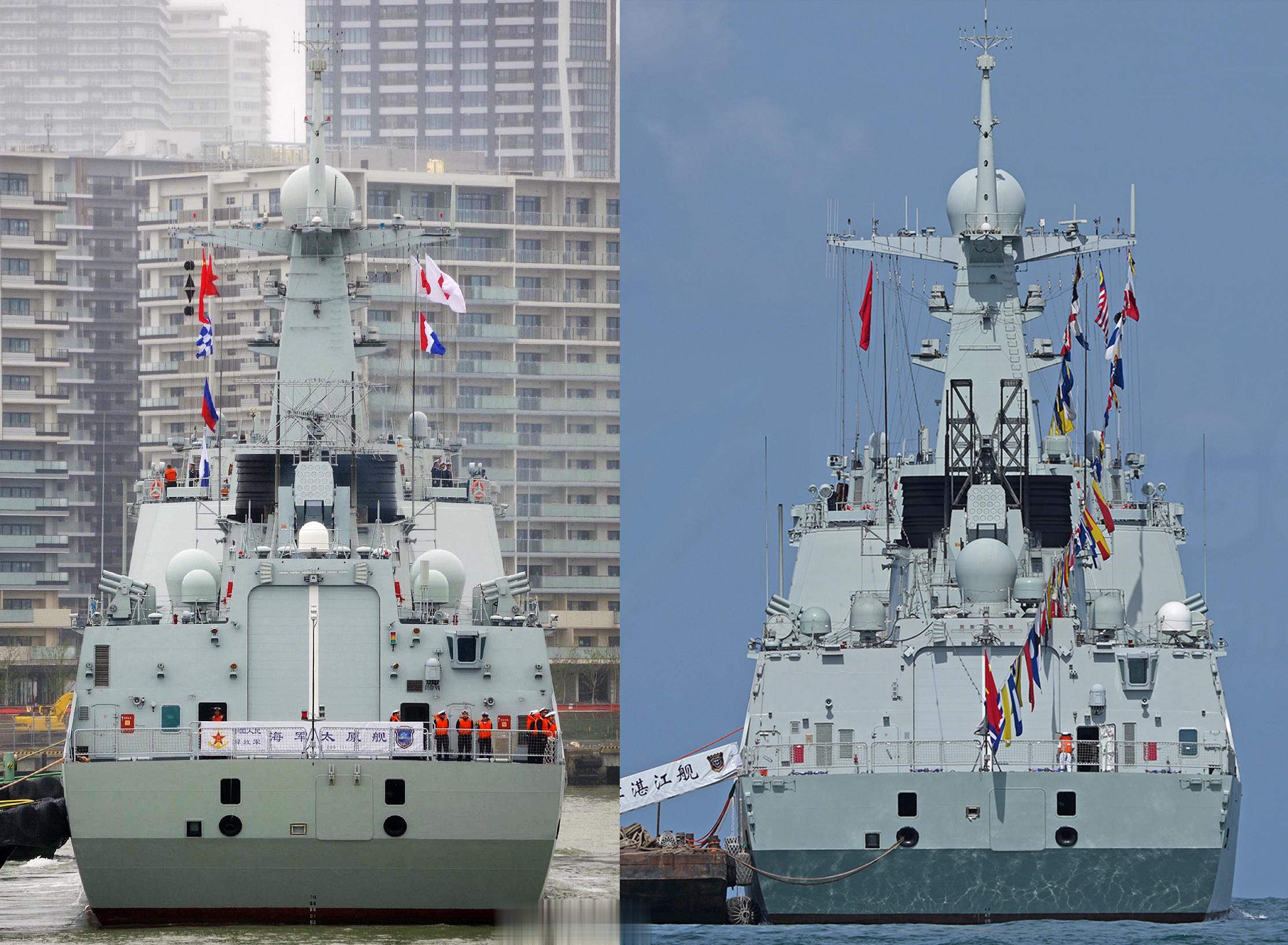 海军不同052D对比，有意思的是，左边是131太原舰2019年在日本东京晴海码头