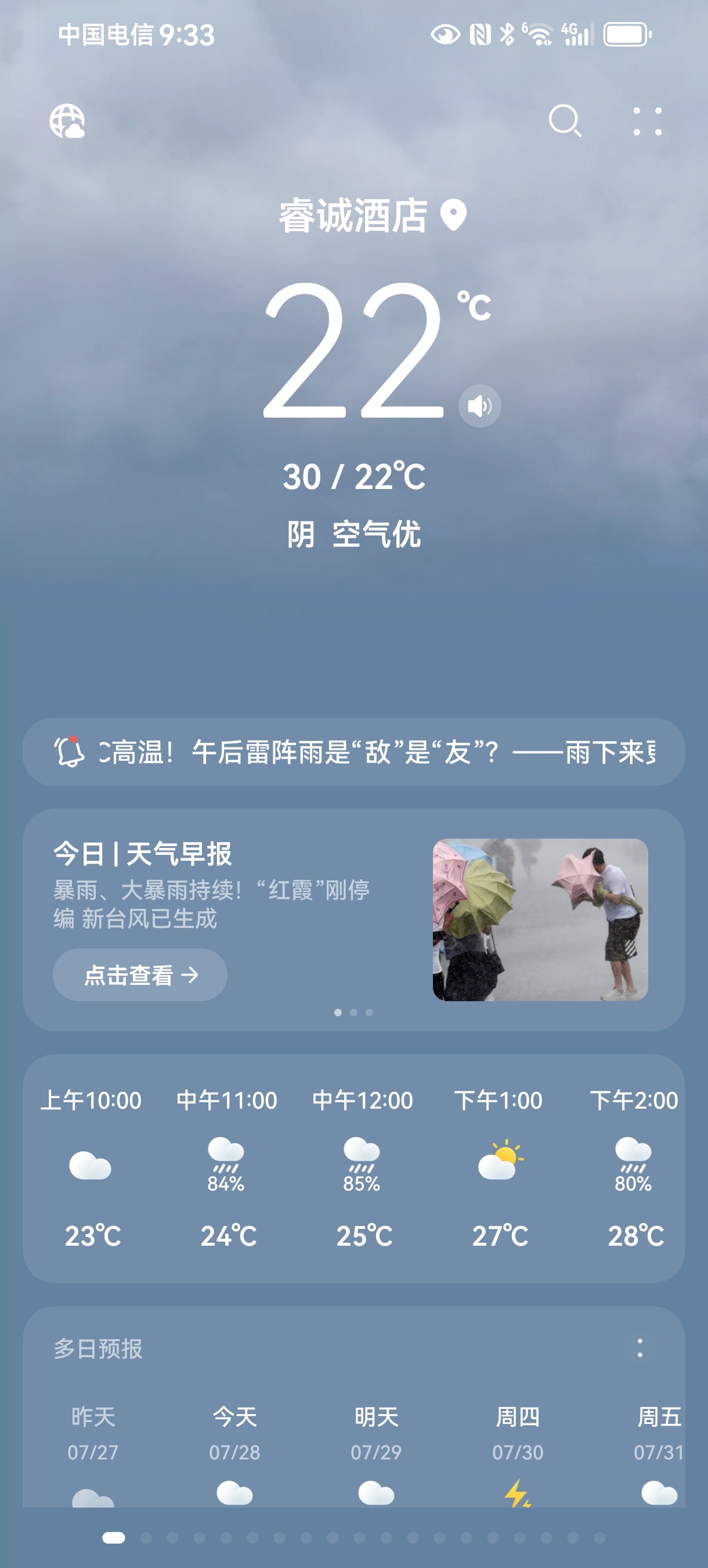 昨夜暴雨，今天空气特别凉爽，适合睡懒觉。早餐是喵奶奶做的，她说拍不拍照？饿惨了，